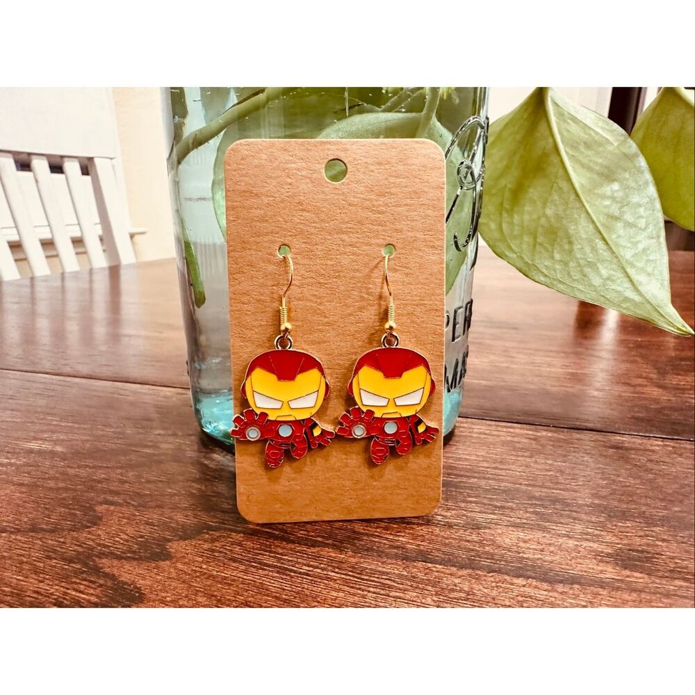 Iron Man Marvel Movie Red and Yellow Dangle Drop Earrings New